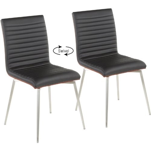 Mason Swivel Dining Chair in Black Leatherette, Walnut & Stainless (Set of 2)